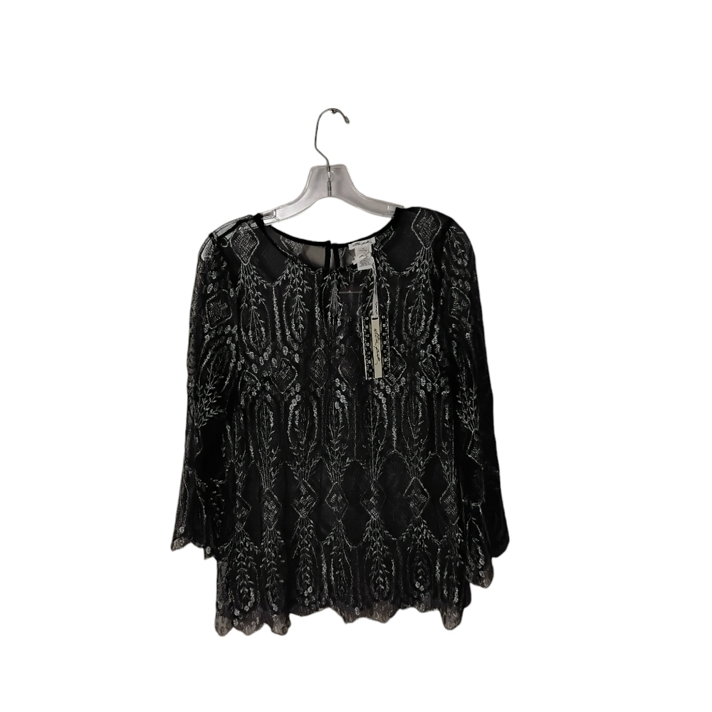 Ultra Pink Women's Black Metallic Scheer Long Sleeve Party Holiday Dressy Top M
